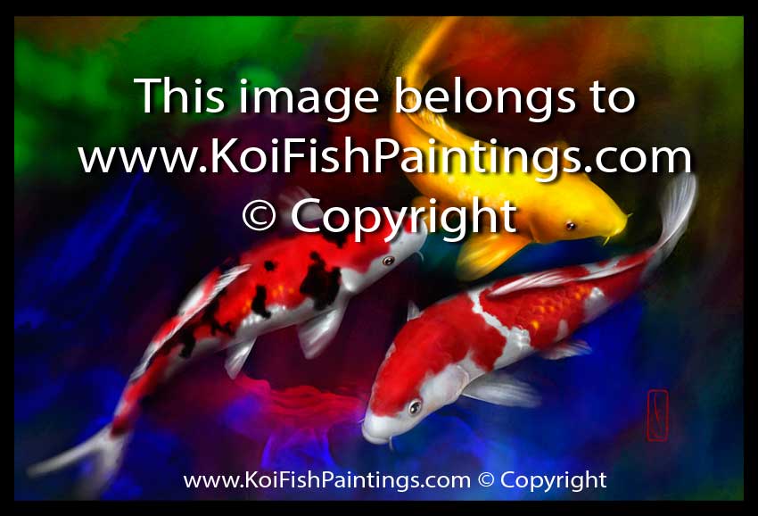 3 Koi Fish Paintings Feng Shui